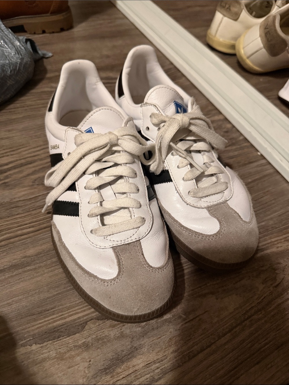 adidas Samba Sneakers in White, Black & Tan